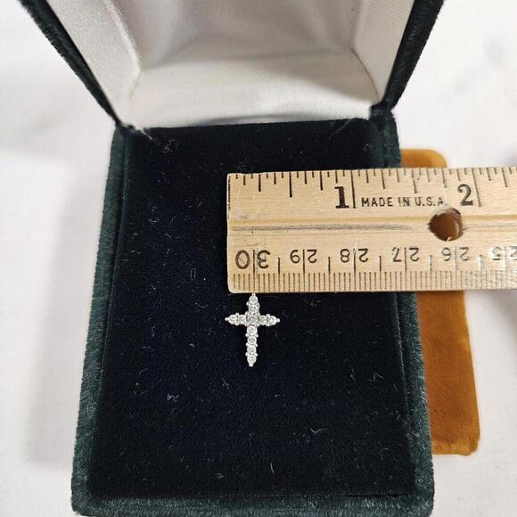 14k White Gold Diamond Cross Necklace. Vibrant Sparkling Diamonds. Communion - Picture 4 of 5